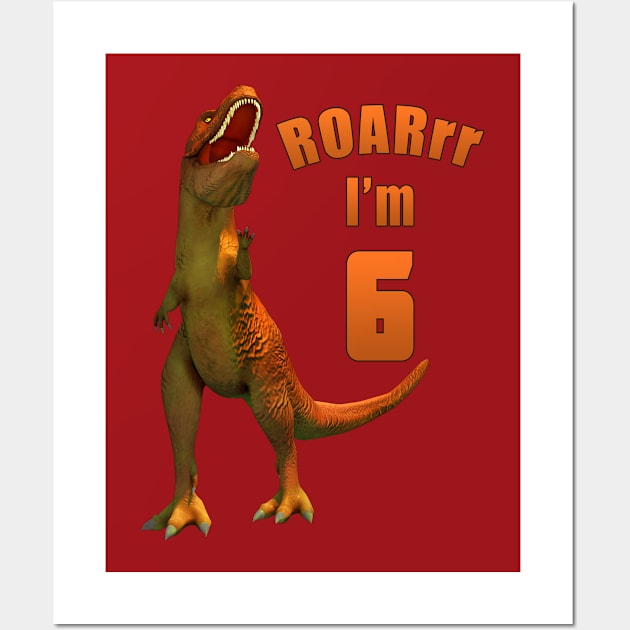 Kids Dino 6th Birthday T-Rex Wall Art by macdonaldcreativestudios